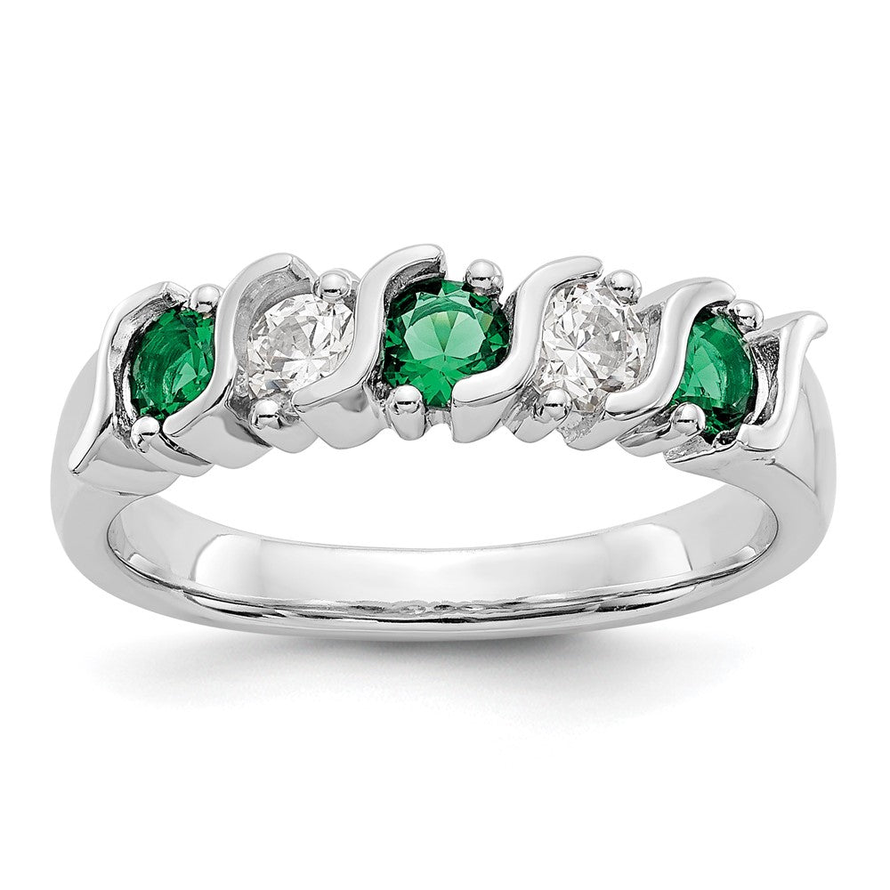 14k White Gold 1/3 carat Diamond and Emerald Complete Band, 0.765 ct, Size 7, 4.4 mm, 3.94 g - ID5S9X9008E/AA8L7