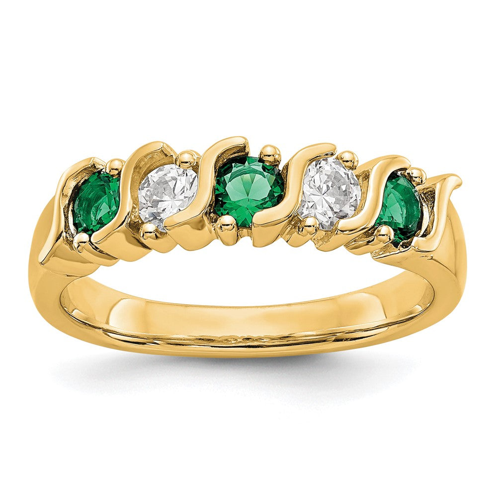 14k Yellow Gold 1/3 carat Diamond and Emerald Complete Band, 0.765 ct, Size 7, 4.4 mm, 3.94 g - ID5S9RM3290B-EM-030-YAA8L7