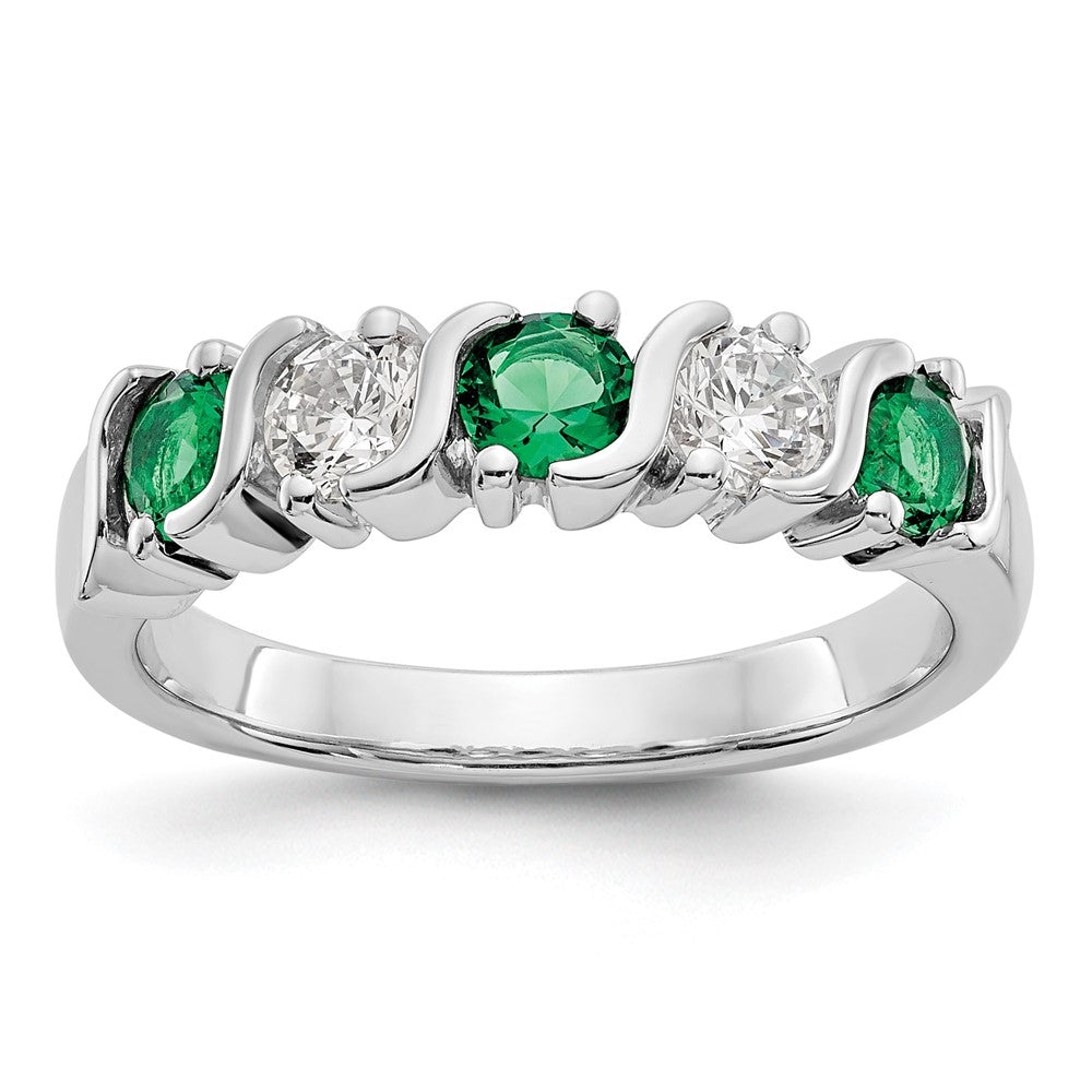 14k White Gold 3/8 carat Diamond and Emerald Complete Band, 0.985 ct, Size 7, 4.6 mm, 4.15 g - ID5S9RM3290B-EM-040-WAA8L7