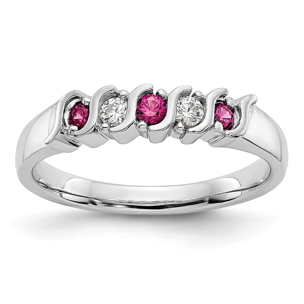 14k White Gold 1/10 carat Diamond and Ruby Complete Band, 0.225 ct, Size 7, 3.7 mm, 3.33 g - ID5S9RM3290B-RU-010-WAA8L7