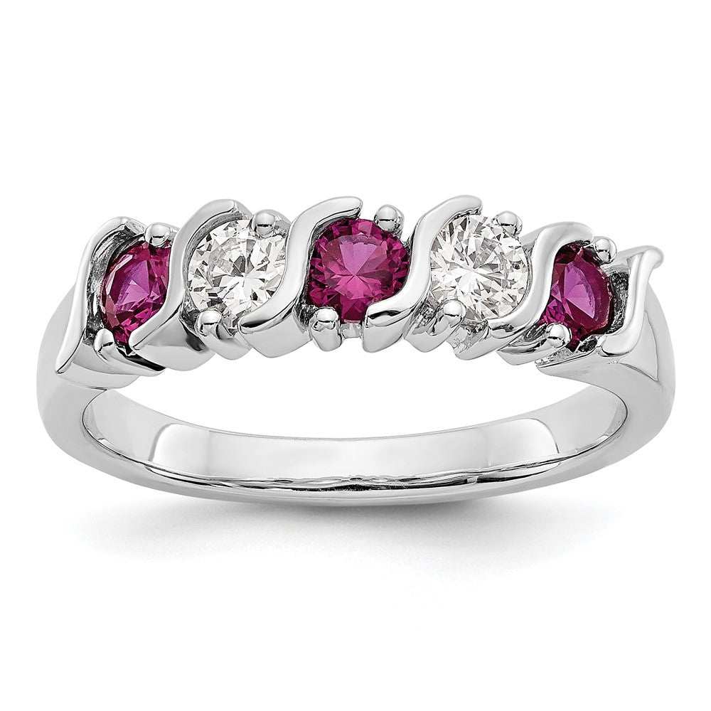 14k White Gold 1/3 carat Diamond and Ruby Complete Band, 0.765 ct, Size 7, 4.4 mm, 3.92 g - ID5S9RM3290B-RU-030-WAA8L7
