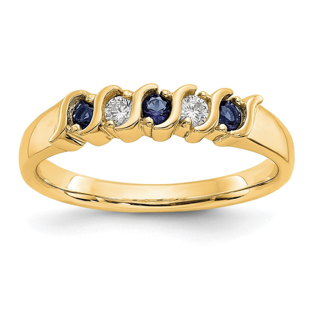 14k Yellow Gold 1/10 carat Diamond and Blue Sapphire Complete Band, 0.225 ct, Size 7, 3.7 mm, 3.17 g - ID5S9X8678S/AA8L7
