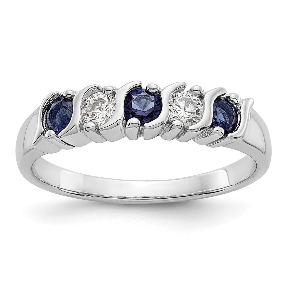 14k White Gold 1/5 carat Diamond and Blue Sapphire Complete Band, 0.8 ct, Size 7, 4 mm, 3.29 g - ID5S9RM3290B-SA-019-WAA8L7