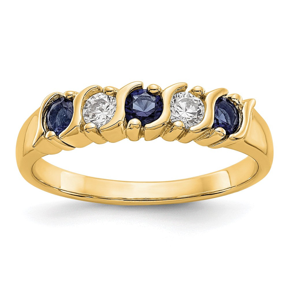 14k Yellow Gold 1/5 carat Diamond and Blue Sapphire Complete Band, 0.5 ct, Size 7, 4 mm, 3.29 g - ID5S9X8677S/AA8L7