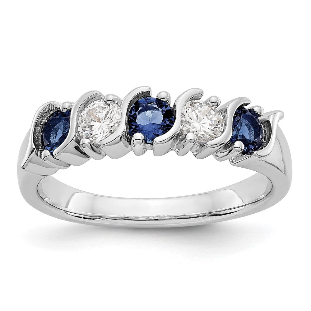 14k White Gold 1/3 carat Diamond and Blue Sapphire Complete Band, 1.224 ct, Size 7, 4.4 mm, 3.94 g - ID5S9X9008S/AA8L7