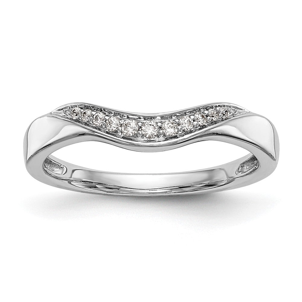 14k White Gold Pave 1/15 carat Diamond Contoured Complete Wedding Band, 0.08 ct, Size 7