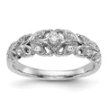 14K White Gold Leaf Design 1/10 carat Complete Diamond Band, 0.103 ct, Size 7