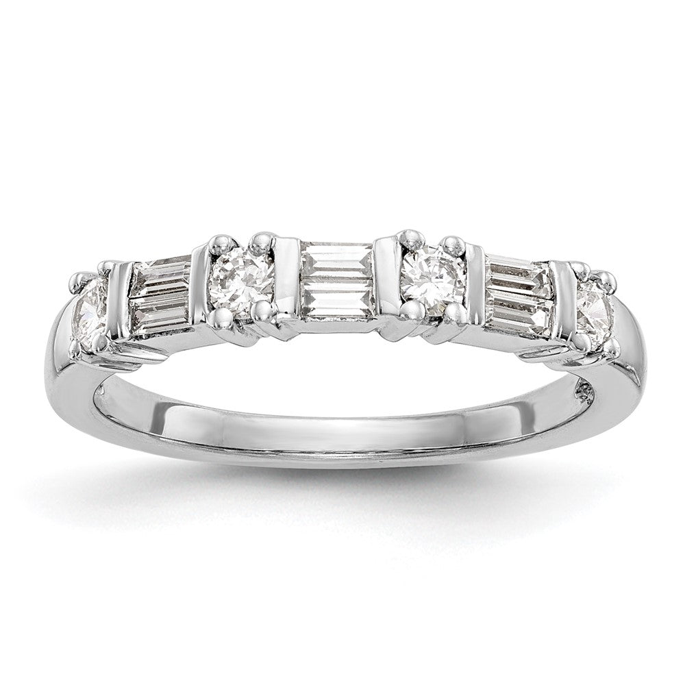 14K White Gold 3/8 carat Baguette/Round Diamond Complete Wedding Band, 0.389 ct, Size 7