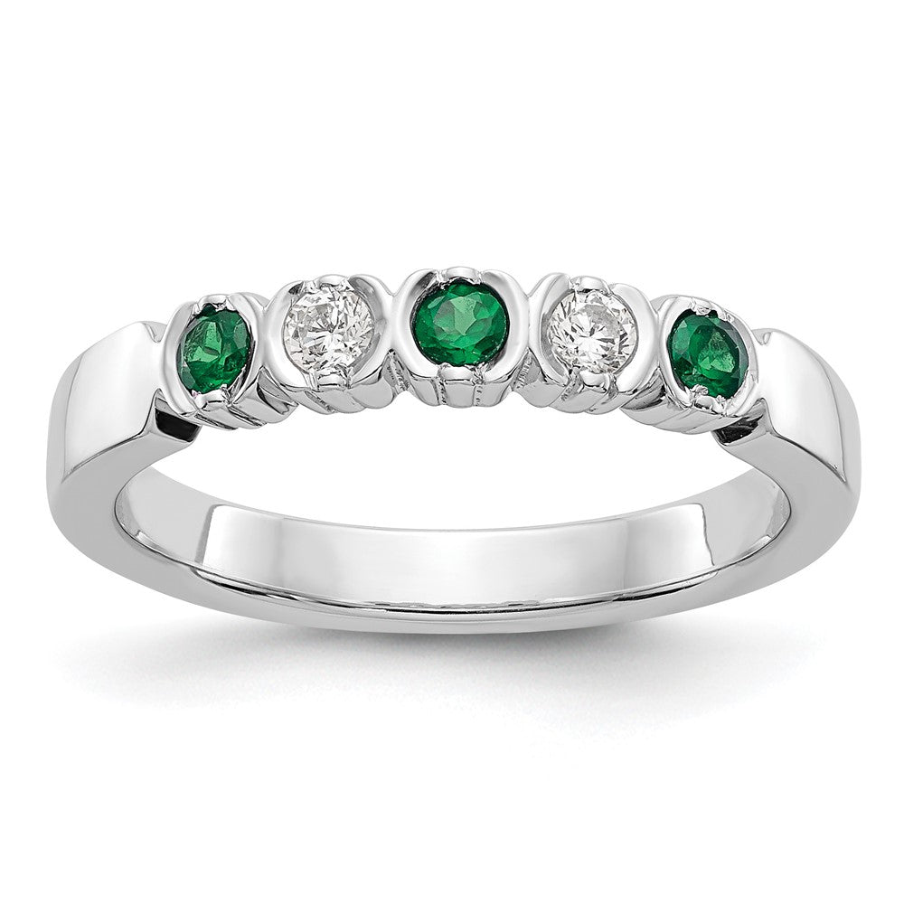 14k White Gold 1/10 carat Diamond and Emerald Complete Band, 0.25 ct, Size 7, 2.95 g - ID5S9X9032E/AA8L7