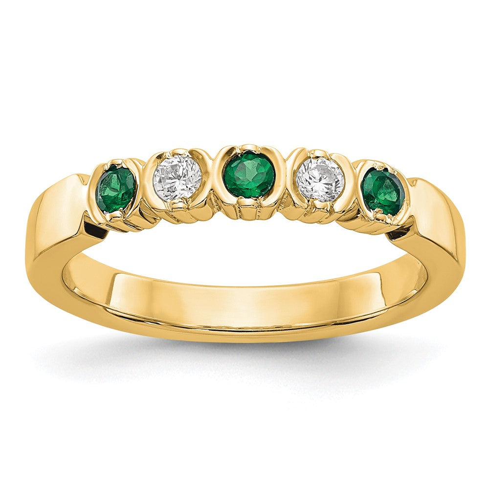 14k Yellow Gold 1/10 carat Diamond and Emerald Complete Band, 0.25 ct, Size 7, 2.95 g - ID5S9RM3395B-EM-010-YAA8L7