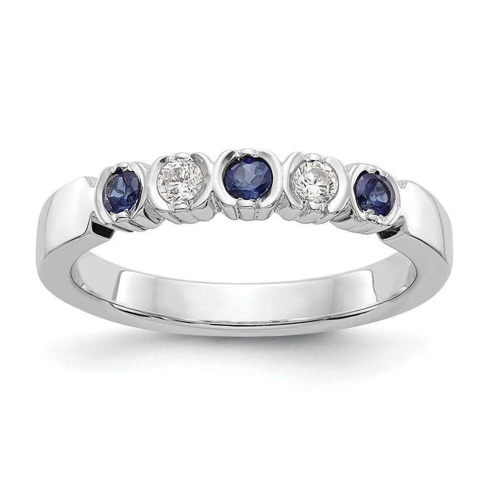 14k White Gold 1/10 carat Diamond and Blue Sapphire Complete Band, 0.4 ct, Size 7, 2.92 g - ID5S9X9032S/AA8L7
