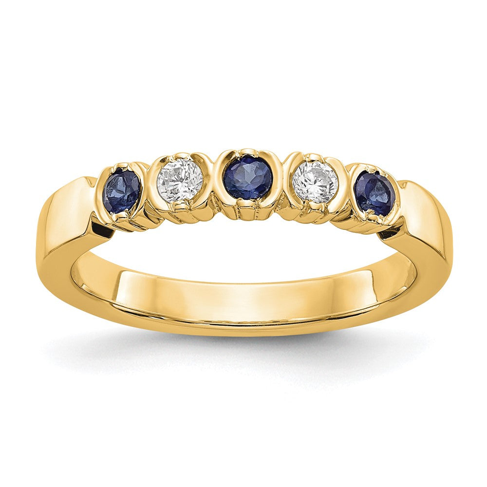 14k Yellow Gold 1/10 carat Diamond and Blue Sapphire Complete Band, 0.4 ct, Size 7, 2.92 g - ID5S9X8693S/AA8L7