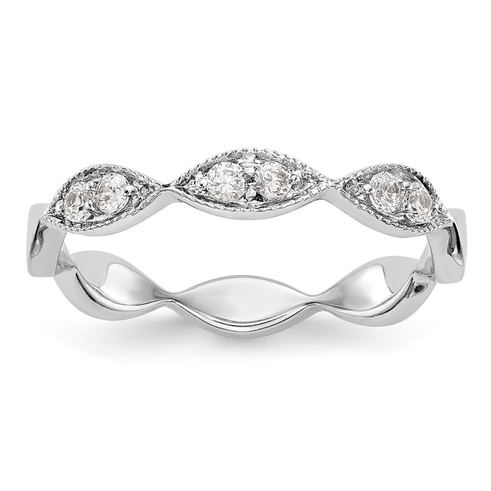 14K White Gold Twist 1/5 carat Diamond Complete Wedding Band, 0.18 ct, Size 7