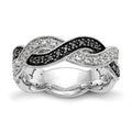 14K White Gold Twist Design 1/3 carat Black and White Diamond Complete Band, 0.334 ct, Size 7