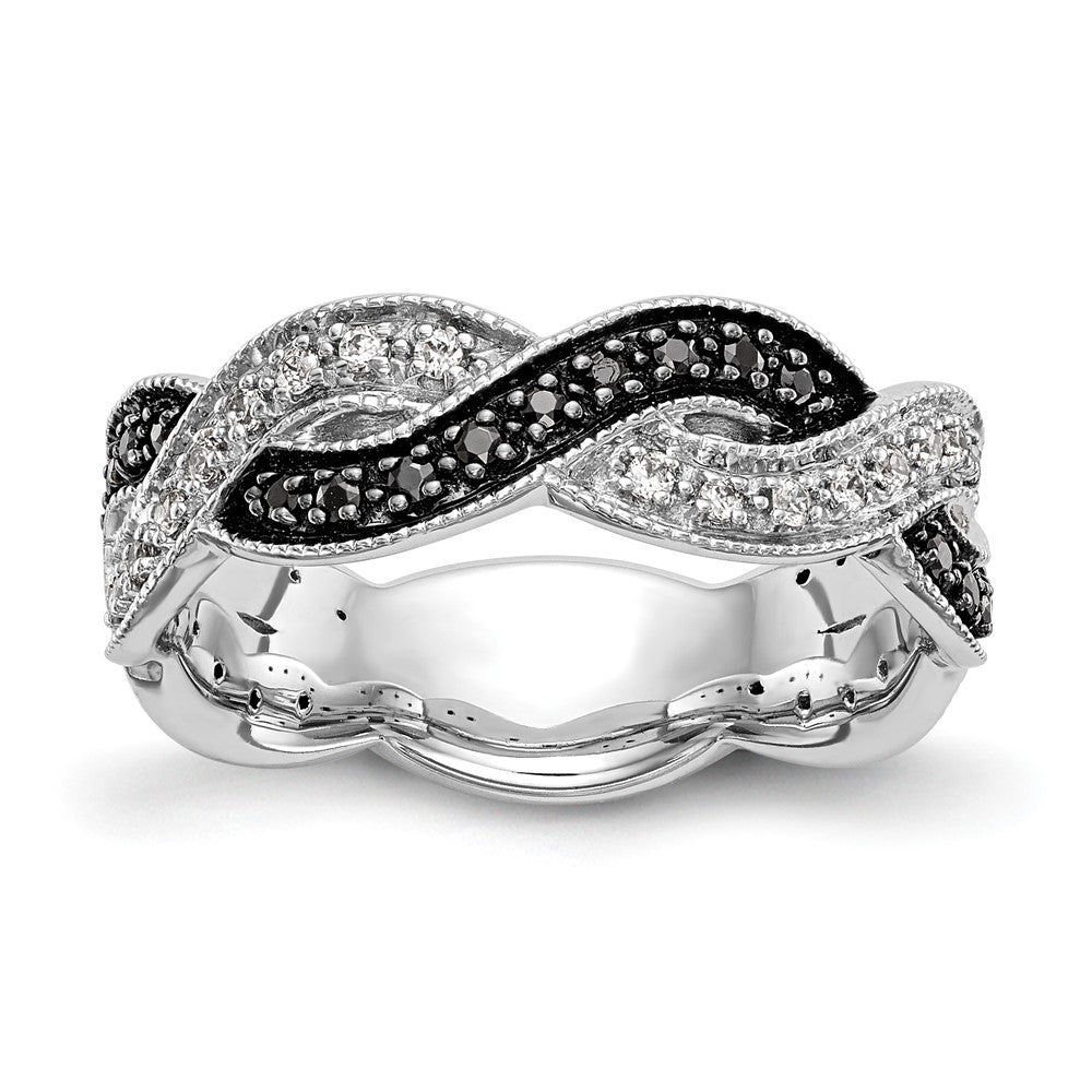 14K White Gold Twist Design 1/3 carat Black and White Diamond Complete Band, 0.334 ct, Size 7