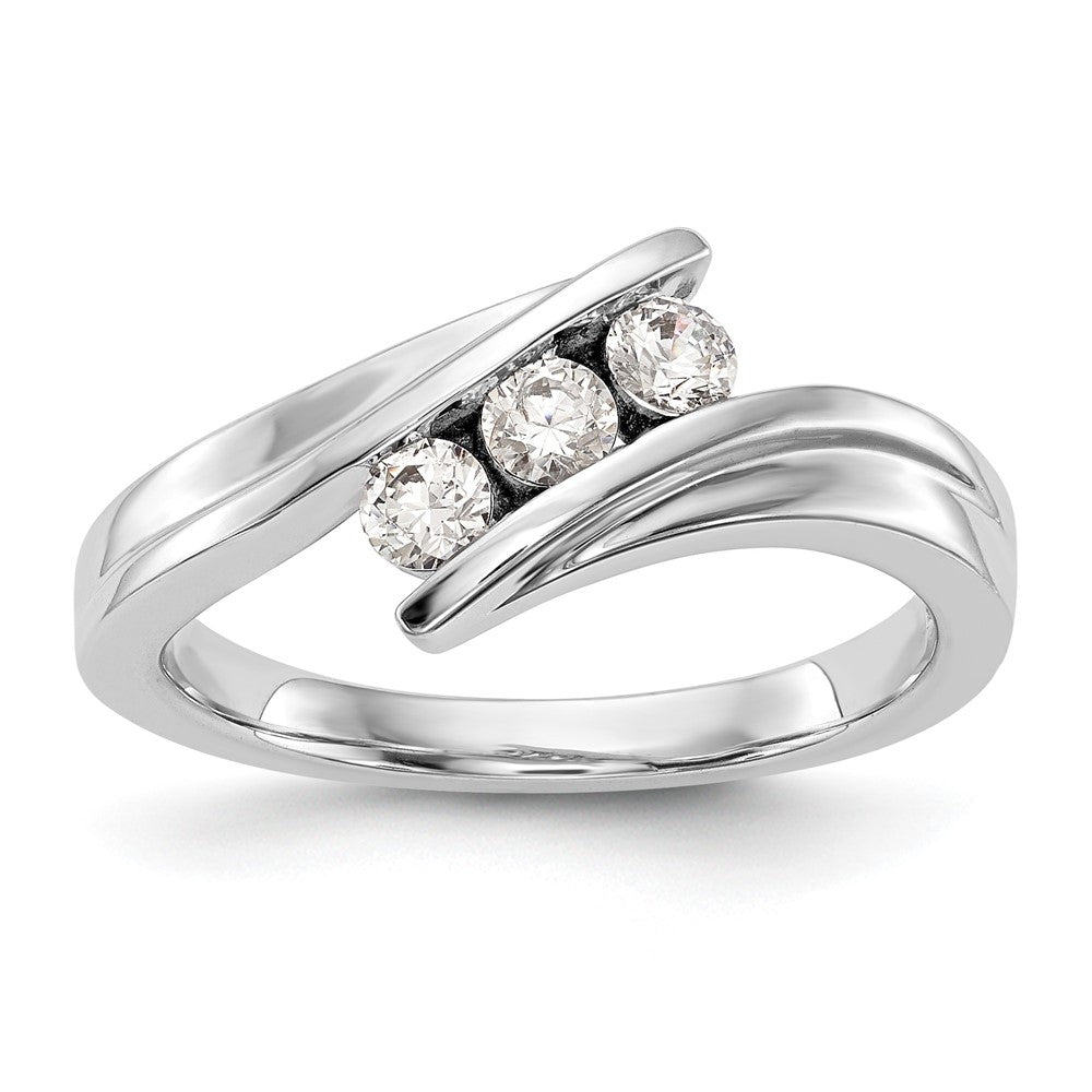 14K White Gold 3-Stone Bypass 1/3 carat Complete Diamond Ring, 0.33 ct, Size 7