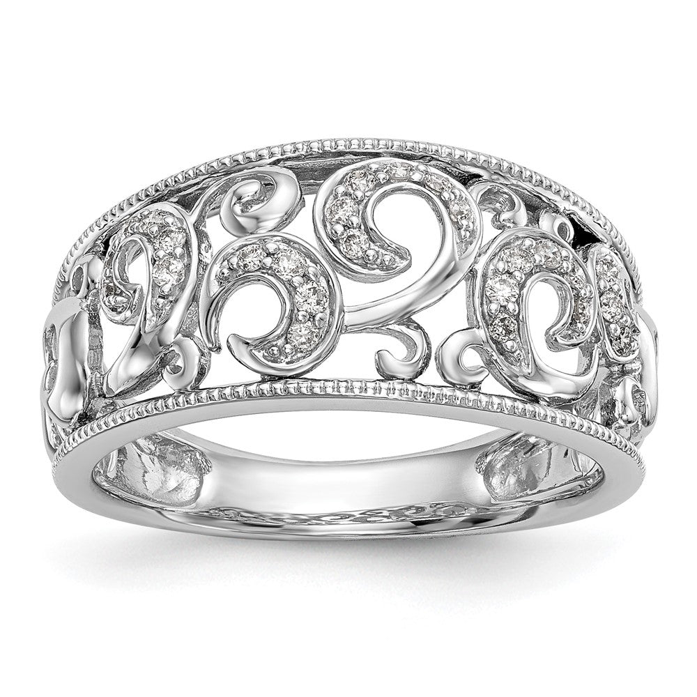 14K White Gold Swirled 1/6 carat Complete Diamond Band, 0.151 ct, Size 7, 3.52 g - ID5S9RM3425B-015-WAA8L7