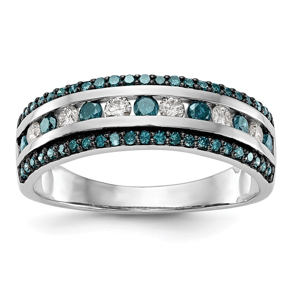 14k White Gold 3/4 carat Blue and White Diamond Complete Channel Band, 0.731 ct, Size 7, 3.13 g - ID5S9RM3443B-BD-073-WAA8L7