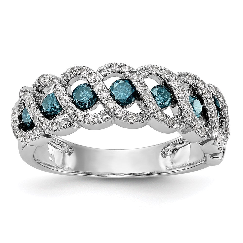 14k White Gold Blue & White Diamond Band, 0.745 ct, Size 7, 3.79 g - ID5S9RM3444B-BD-075-WAA8L7