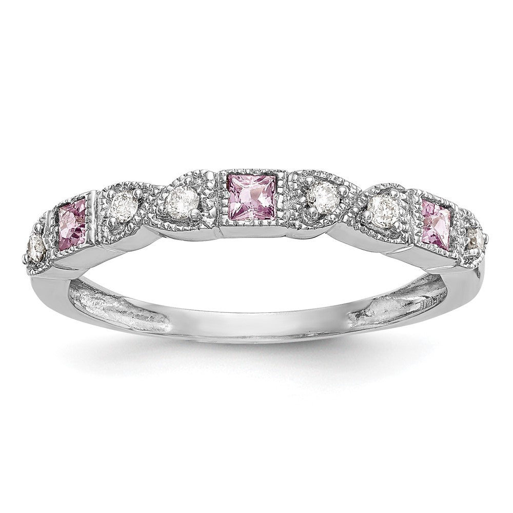 14k White Gold Heart Design 1/10 carat Diamond and Pink Sapphire Complete Band, 0.33 ct, Size 7, 2.58 g - ID5S9Y6540SP/A8L7