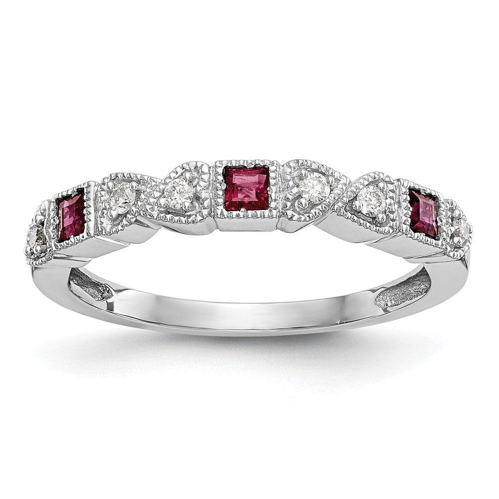 14k White Gold Heart Design 1/10 carat Diamond and Ruby Complete Band, 0.093 ct, Size 7, 2.51 g - ID5S9Y6537R/A8L7