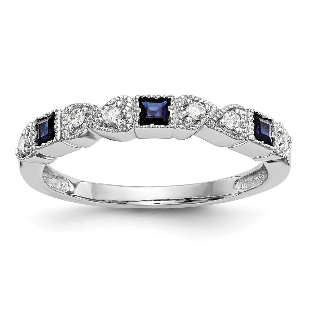 14k White Gold Heart Design 1/10 carat Diamond and Blue Princess Sapphire Complete Band, 0.33 ct, Size 7, 2.52 g - ID5S9Y6539S/A8L7
