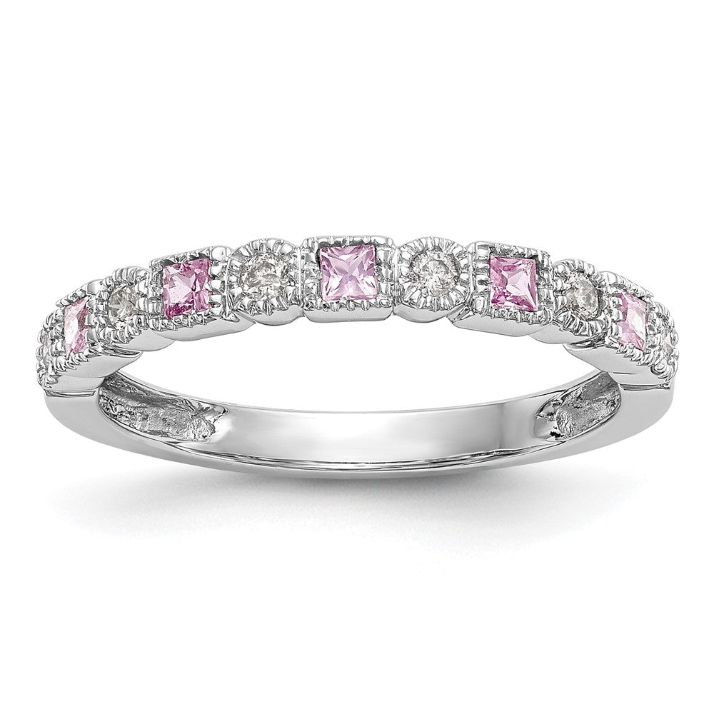 14k White Gold 1/10 carat Diamond and Pink Sapphire Complete Band, 0.095 ct, Size 7, 2.5 mm, 2.02 g - ID5S9Y6544SP/A8L7