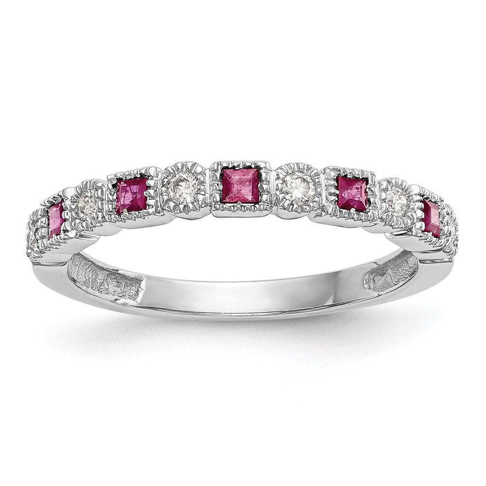 14k White Gold 1/10 carat Diamond and Ruby Complete Band, 0.095 ct, Size 7, 2.5 mm, 2.05 g - ID5S9RM3450B-RU-010-WAA8L7