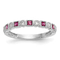 14k White Gold 1/10 carat Diamond and Ruby Complete Band, 0.095 ct, Size 7, 2.5 mm, 2.05 g - ID5S9Y6541R/A8L7