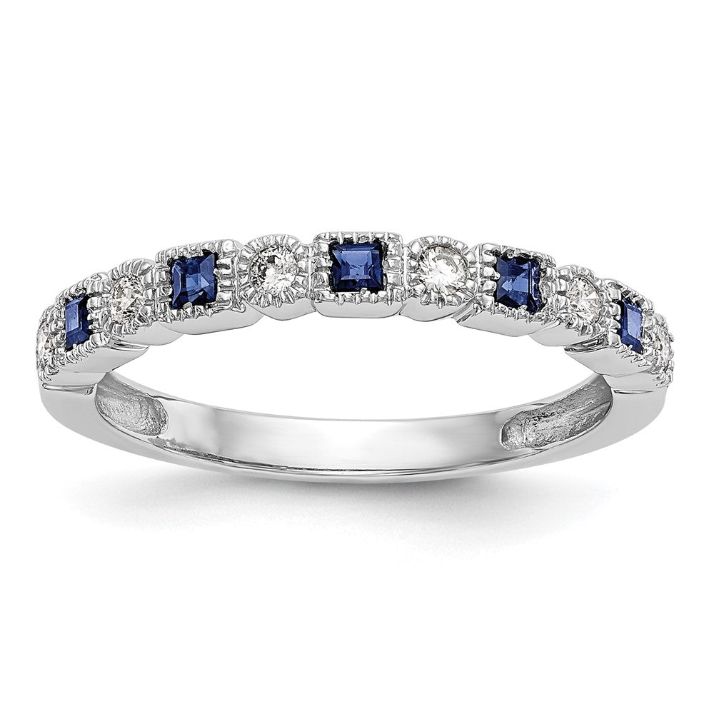 14k White Gold 1/10 carat Diamond and Blue Princess Sapphire Complete Band, 0.095 ct, Size 7, 2.5 mm, 2.03 g - ID5S9Y6543S/A8L7