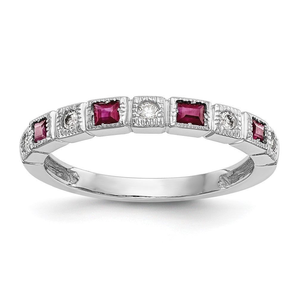 14k White Gold 1/10 carat Diamond and Ruby Complete Band, 0.3 ct, Size 7, 3 mm, 2.22 g - ID5S9Y6545R/A8L7