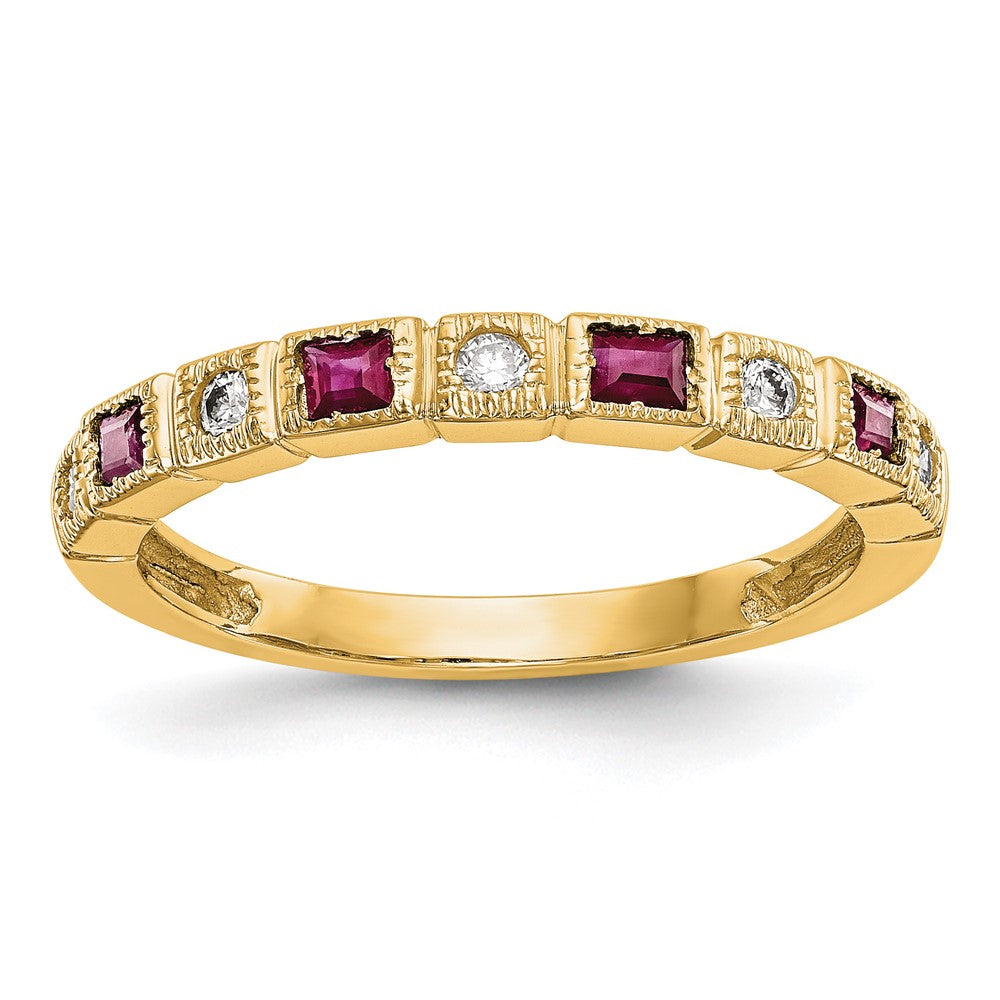 14k Yellow Gold Diamond w/Ruby Band, 0.3 ct, Size 7, 3 mm