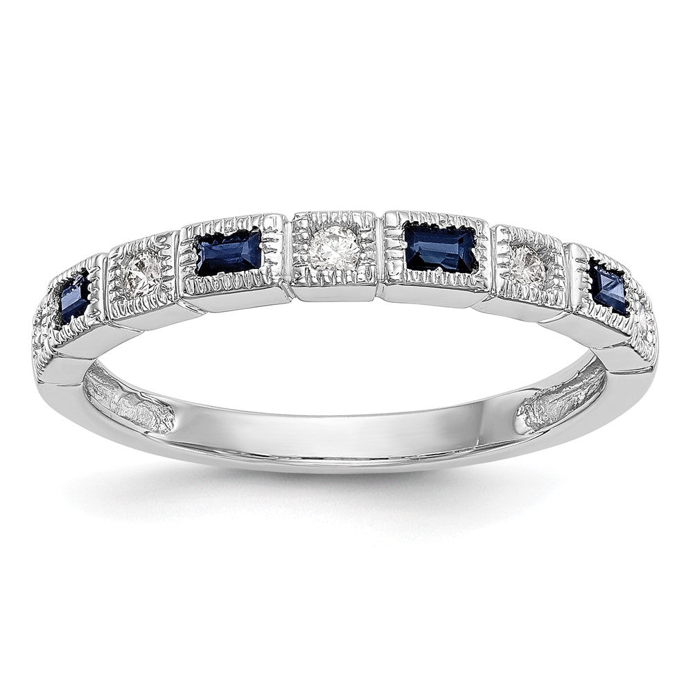 14k White Gold 1/10 carat Diamond and Blue Sapphire Baguette Complete Band, 0.3 ct, Size 7, 3 mm, 2.07 g - ID5S9Y6547S/A8L7