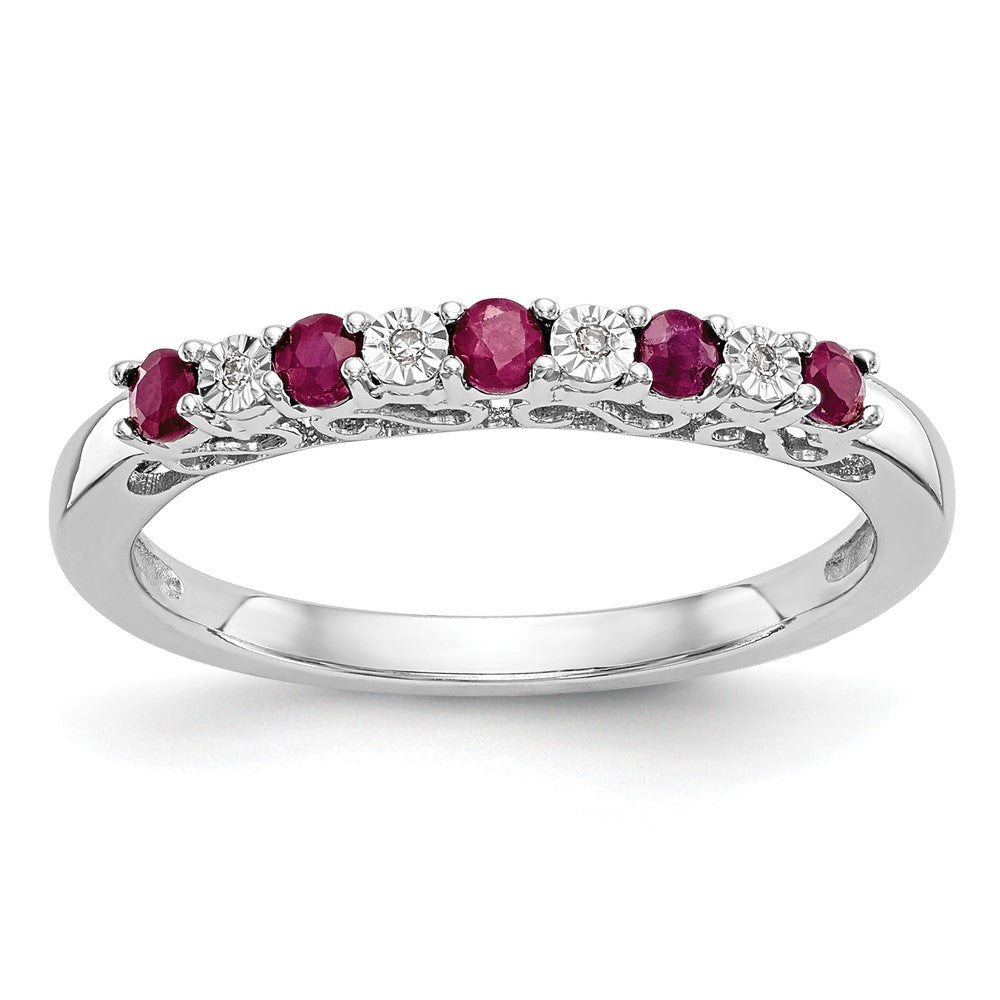 14k White Gold .01 carat Diamond and Ruby Complete Band, 0.212 ct, Size 7, 2.19 g - ID5S9RM3452B-RU-001-WAA8L7