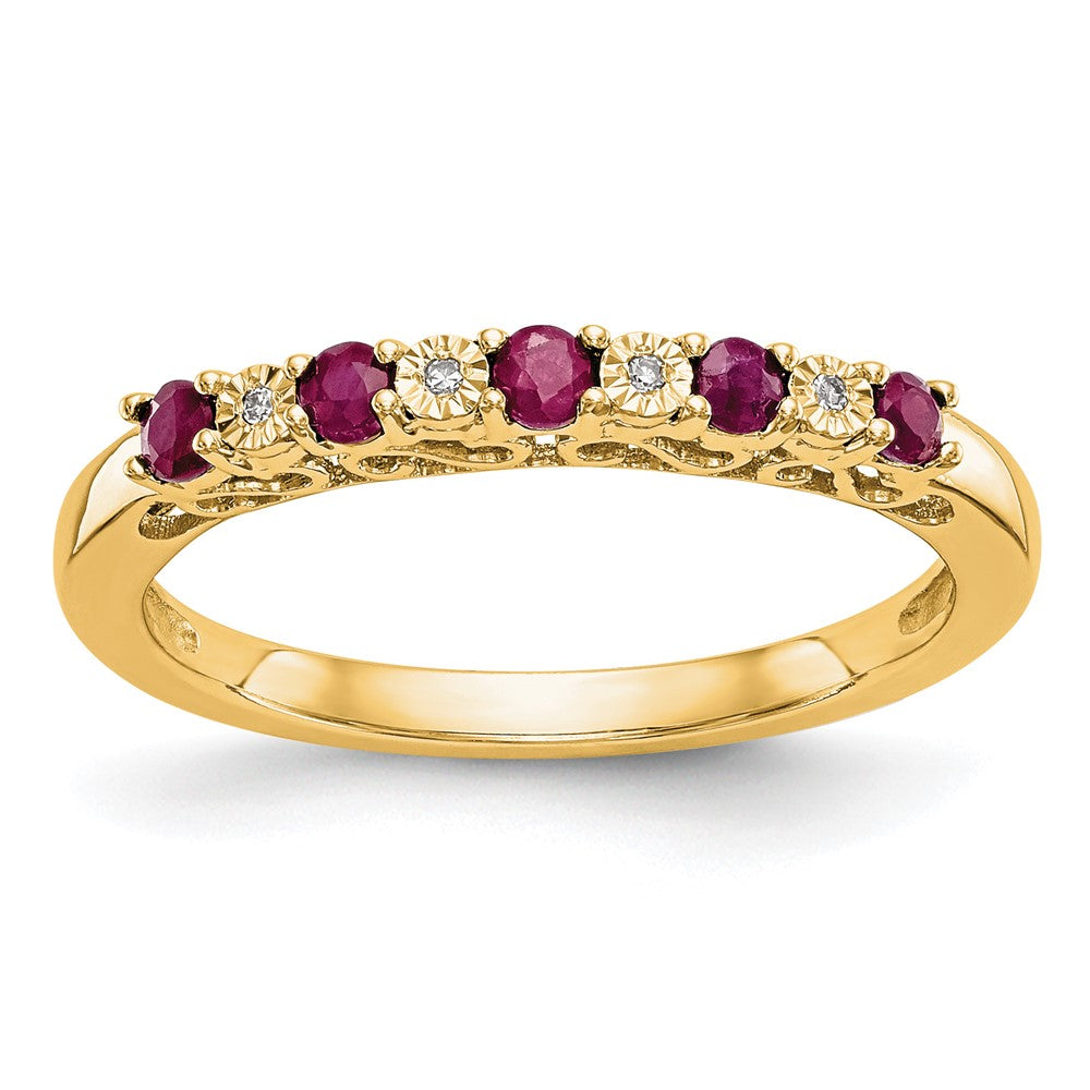 14k Yellow Gold Diamond w/Ruby Band, 0.212 ct, Size 7