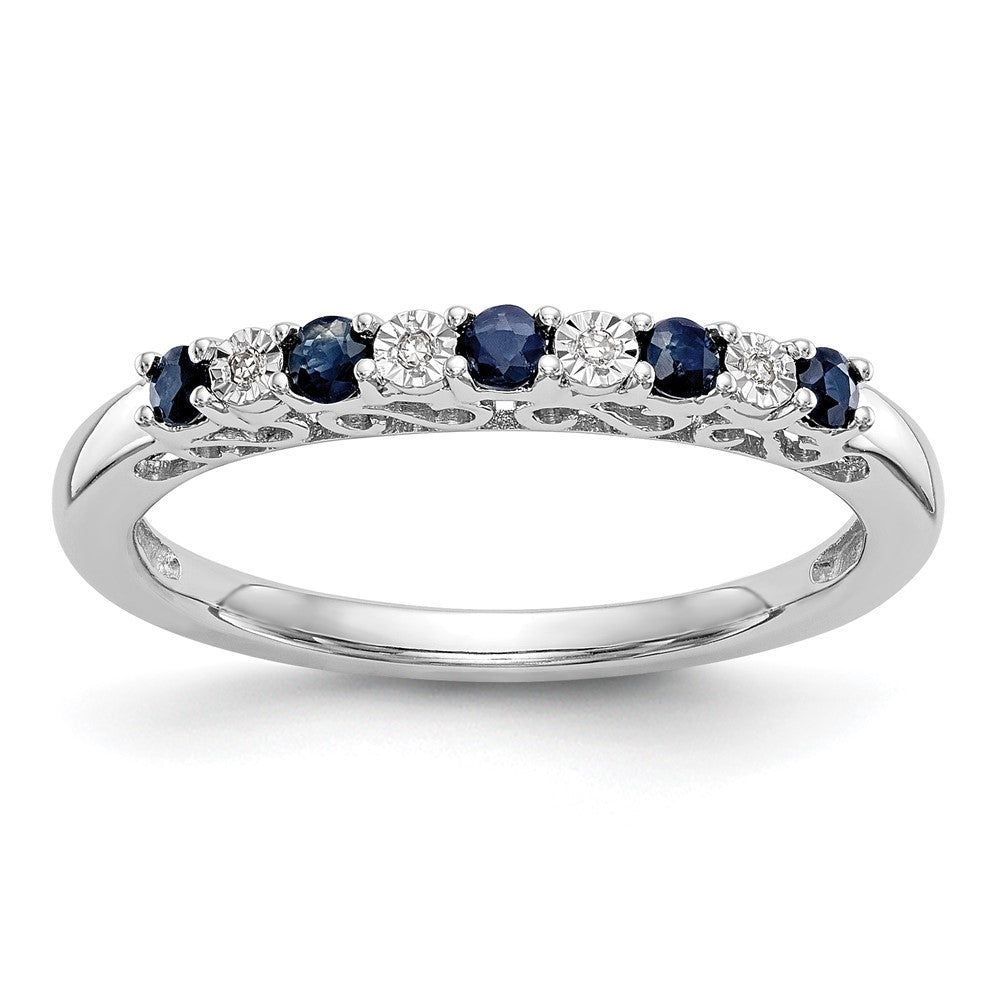 14k White Gold .01 carat Diamond and Blue Sapphire Complete Band, 0.412 ct, Size 7