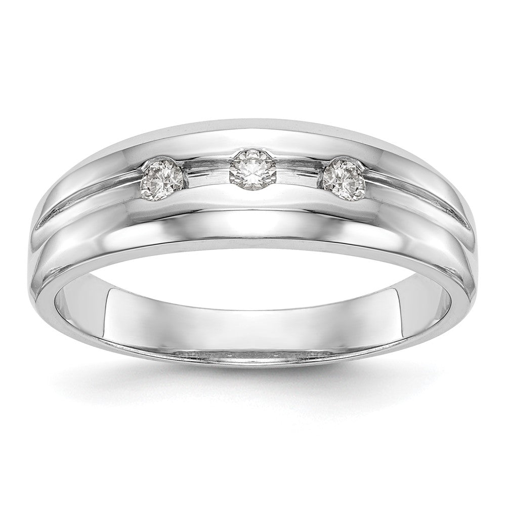 14K White Gold 3-Stone 1/6 carat Diamond Complete Men's Band, 0.15 ct, Size 10, 5.42 g - ID5S9RM3477B-015-WAA8L7