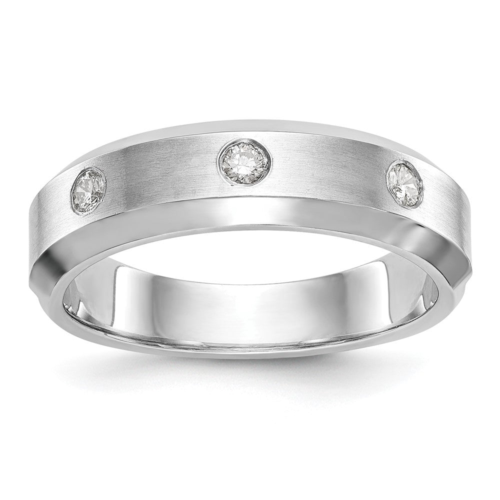 14K White Gold 3-Stone Bezel 1/6 carat Diamond Complete Men's Band, 0.15 ct, Size 10, 6.79 g - ID5S9RM3481B-015-WAA8L7