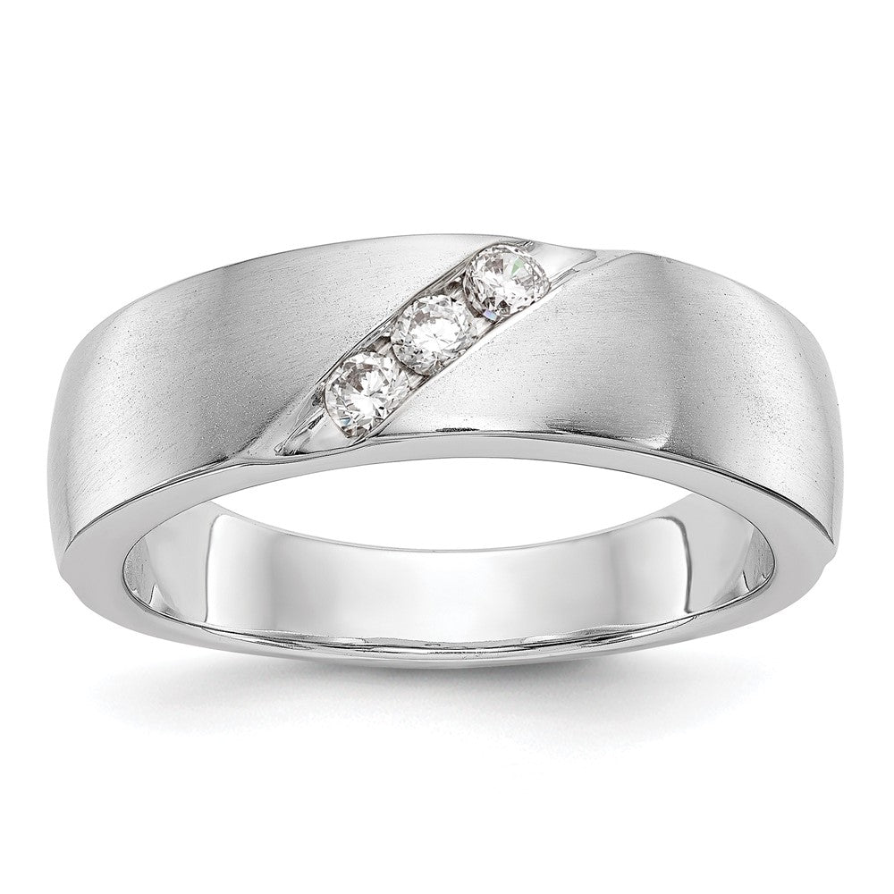 14K White Gold 3-Stone  1/5 carat Diamond Complete Men's Band, 0.21 ct, Size 10, 9.45 g - ID5S9RM3500B-021-WAA8L7