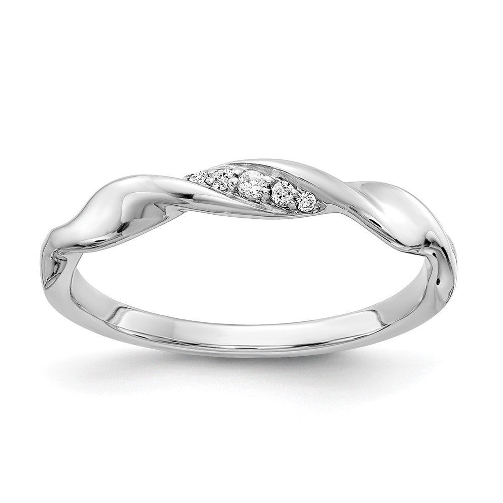 14k White Gold 1/20 carat Diamond Fancy Twist Ring, 0.037 ct, Size 7