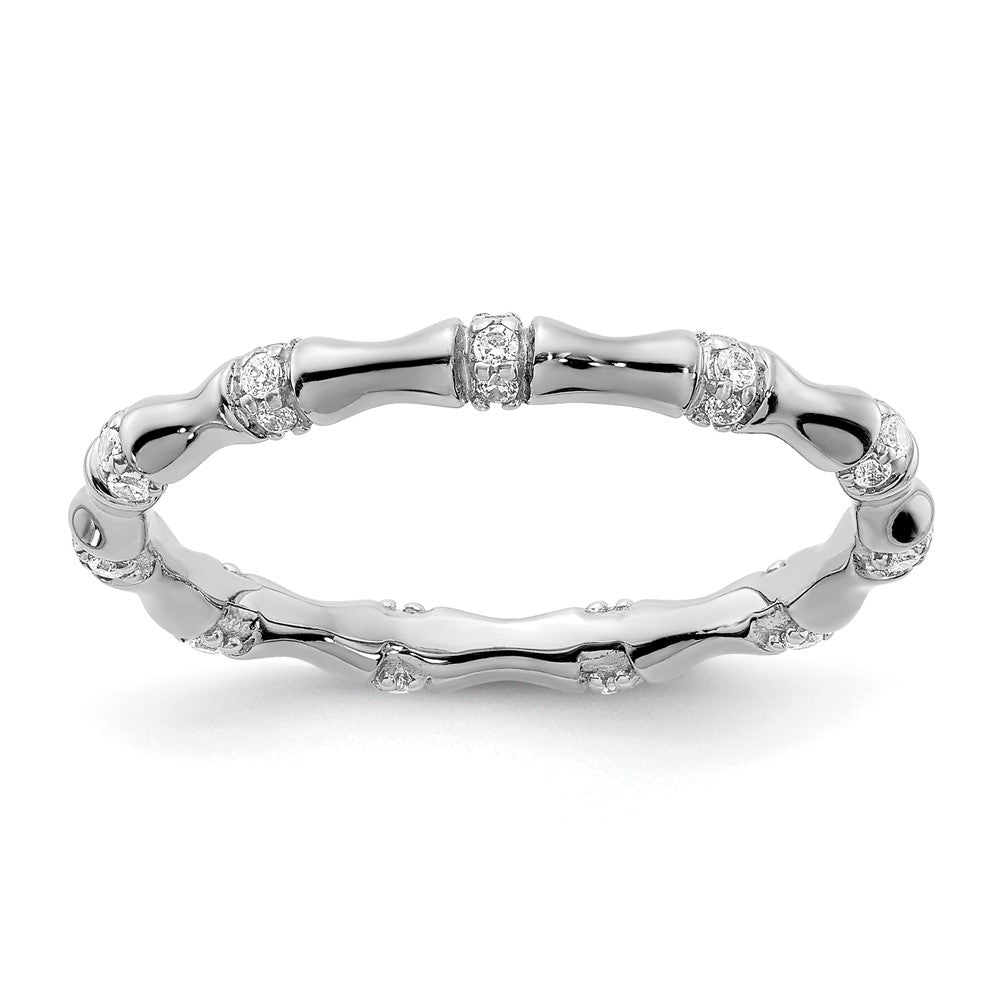 14k White Gold 3mm 1/5 carat Diamond Fancy Bamboo Band, 0.187 ct, Size 7