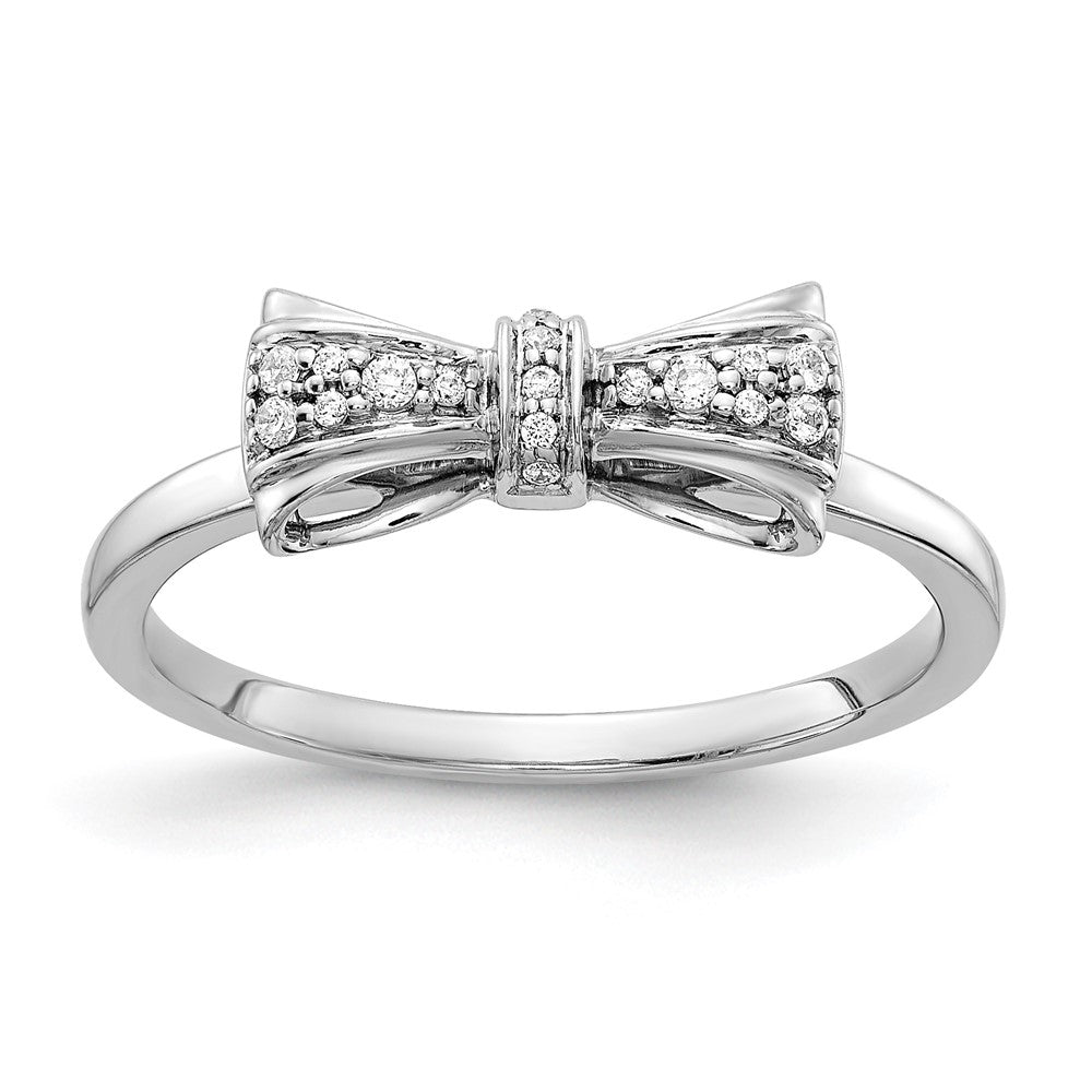 14k White Gold 1/15 carat Diamond Bow Ring, 0.084 ct, Size 7