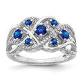 14k White Gold Blue Sapphire and 1/5 carat Diamond Fancy Woven Ring, 1.08 ct, Size 7