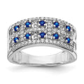 14k White Gold Two-Row Blue Sapphire and 1/3 carat Diamond Fancy Ring, 0.943 ct, Size 7