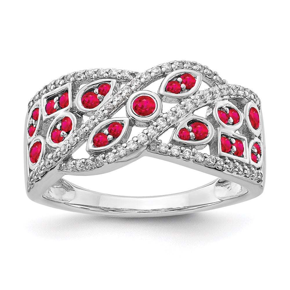 14k White Gold Diamond & Ruby Fancy Ring, 0.778 ct, Size 7