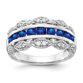 14k White Gold Graduated Channel-set Blue Sapphire and 1/5 carat Diamond Fancy Ring, 1.66 ct, Size 7, 2.65 mm
