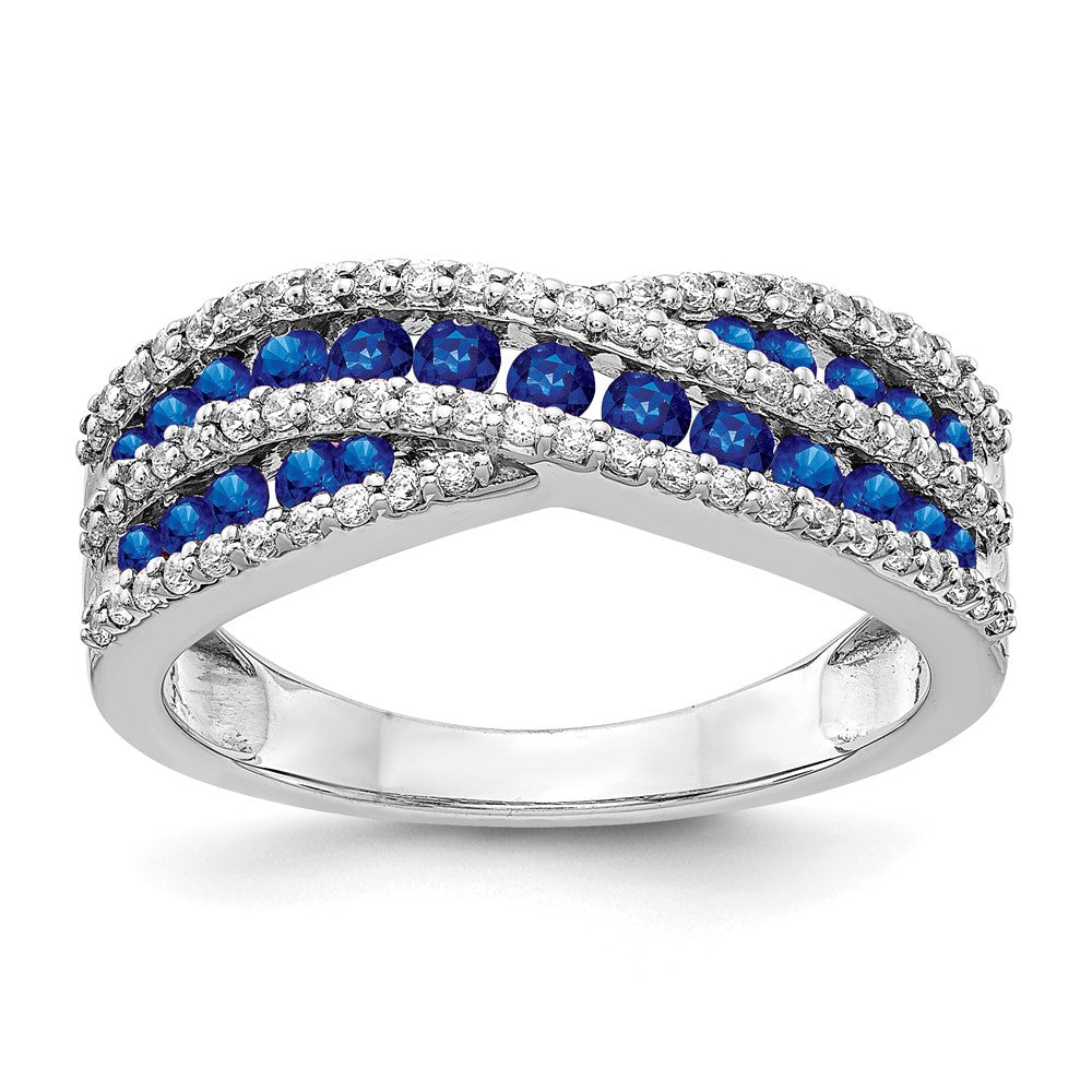14k White Gold Blue Sapphire and 1/3 carat Diamond Fancy Ring, 1.608 ct, Size 7