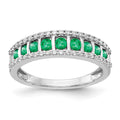 14k White Gold Graduated Channel-set Emerald and 1/4 carat Diamond Fancy Ring, 0.772 ct, Size 7