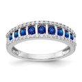 14k White Gold Graduated Channel-set Blue Sapphire and 1/4 carat Diamond Fancy Ring, 1.132 ct, Size 7