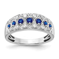 14k White Gold Graduated Blue Sapphire and 1/5 carat Diamond Fancy Ring, 0.8 ct, Size 7, 2.65 mm
